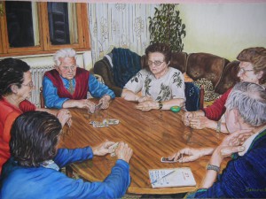 le quattro sorelle al gioco del tresette 40x60 olio su tela novembre 2004