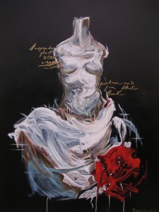 Fantasma con la rosa 50x70 olio su tela con fondo acrilico. aprile 2011 COLLEZIONE PRIVATA